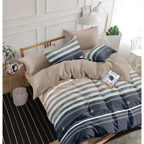 LUNA ágynemű garnitúra 7 részes 3D kék-bézs