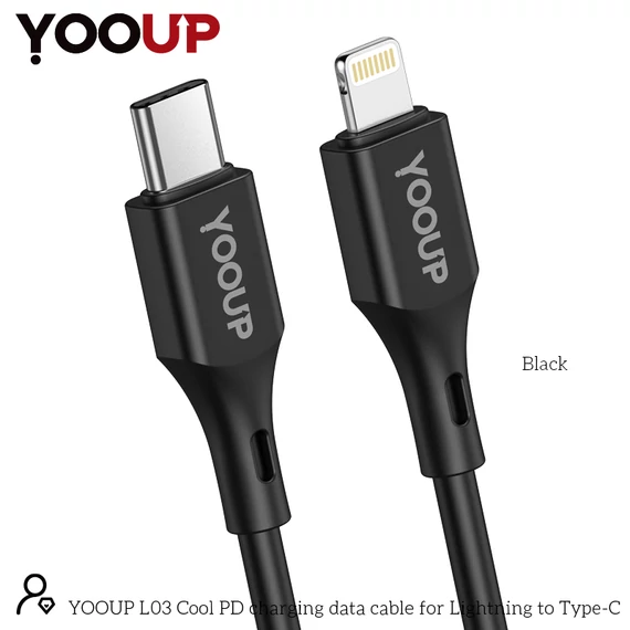 YOOUP L03 Cool PD töltő adatkábel Lightning (fekete)
