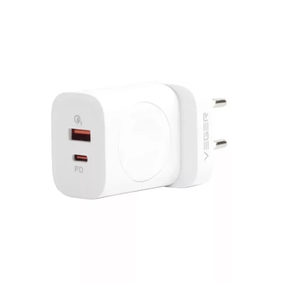 Dupla Portos USB/Type-C/Wireless hálózati gyorstöltő PD 20W/QC3.0 Veger W002 PD 20W fehér