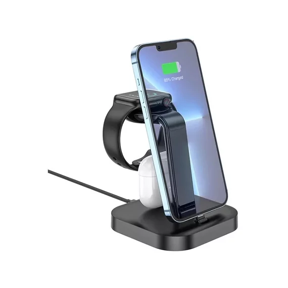 Asztali töltőállomás 3in1 (2 Lightning 1 wireless port) Hoco CW43 Graceful fekete