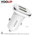 Kép 2/4 - YOOUP C01 Lasting Power kettős USB portos autós töltő (fehér)